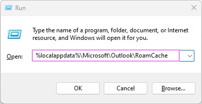 enter the prompt to open outlook roamcache
