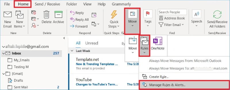 manage outlook rules