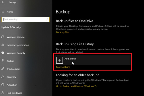 agregar una configuración de Windows de unidad