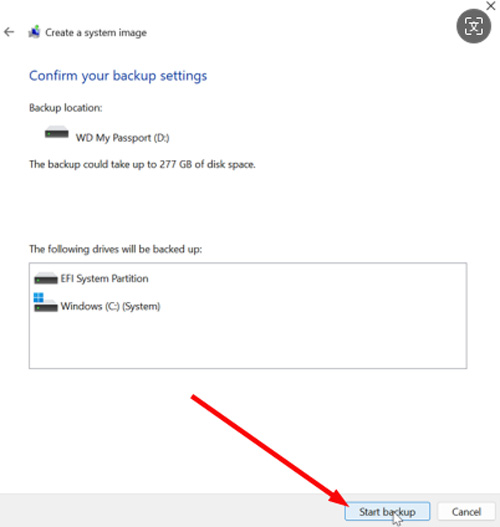 iniciar la copia de seguridad de la unidad de disco duro en la imagen del sistema