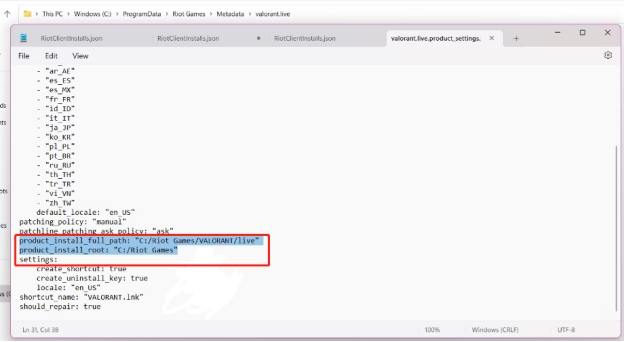 change valorant file path notepad