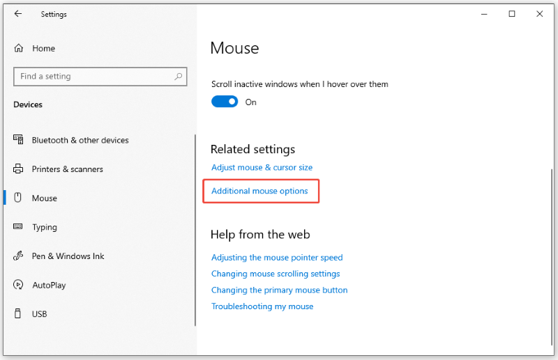 additional mouse options windows 10