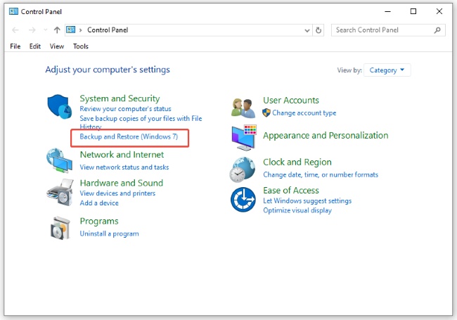 backup and restore feature under control panel