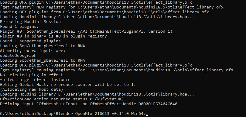 Blender OpenMfx console output