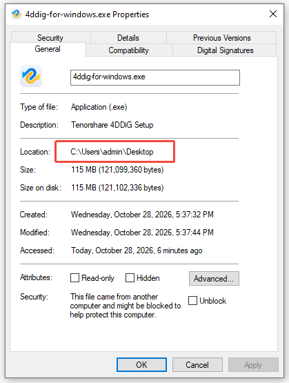 check the file path of exe file