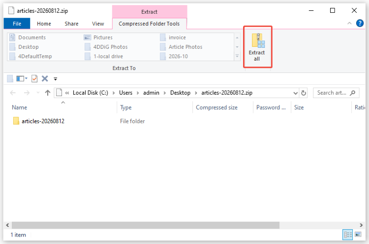 choose extract all on windows 10