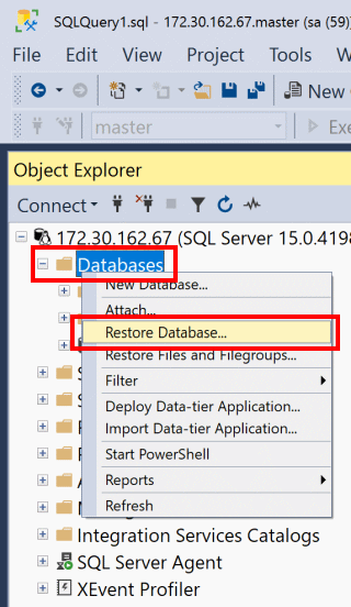 choose restore database under object explorer