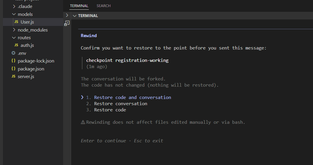 Checkpoint- und Zurücksetzungsoptionen in Claude Code