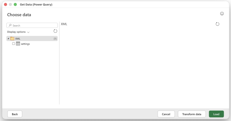 click to load the xml data on mac