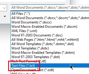create a txt file using microsoft word
