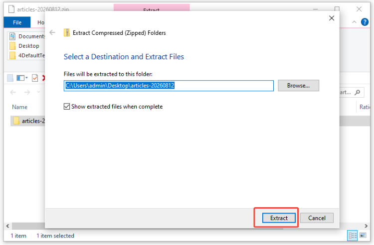 extract zip files on windows 10