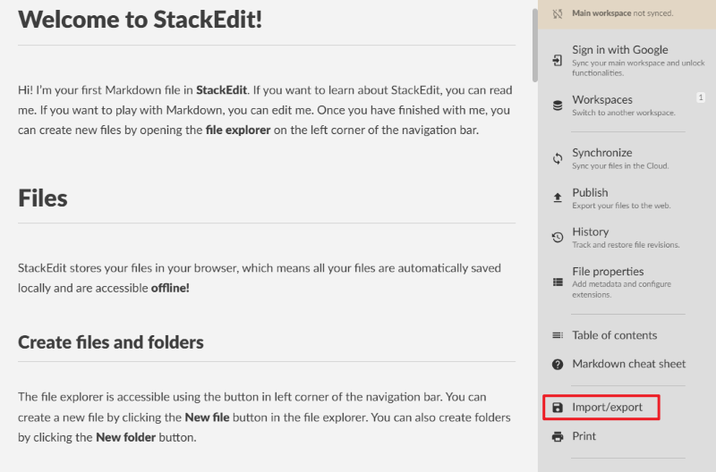 import md file to stackedit