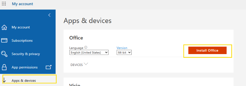 install office from my account
