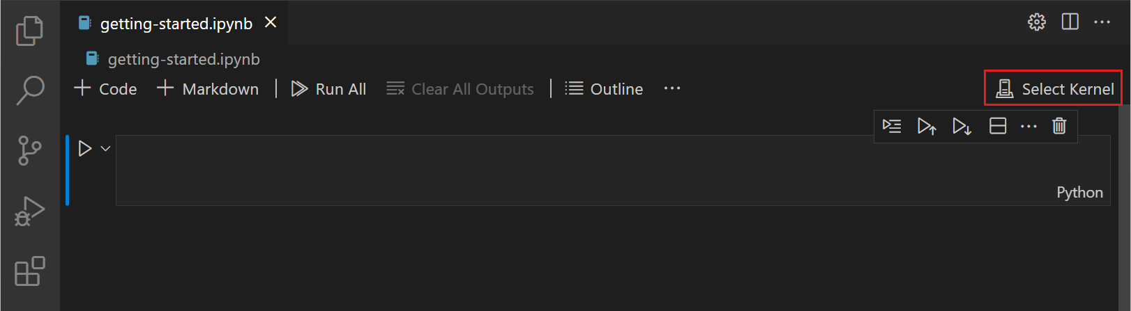 Select Kernel control in the Visual Studio Code notebook editor