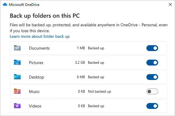 OneDrive-Sicherung verwalten und Desktop-Ordner unter Windows auswählen