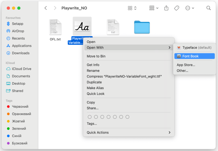 open a ttf file in font book on mac