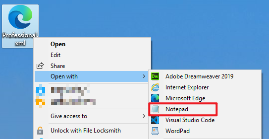 open an xml file in notepad