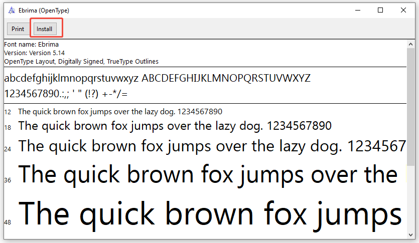 open and install a ttf file on windows