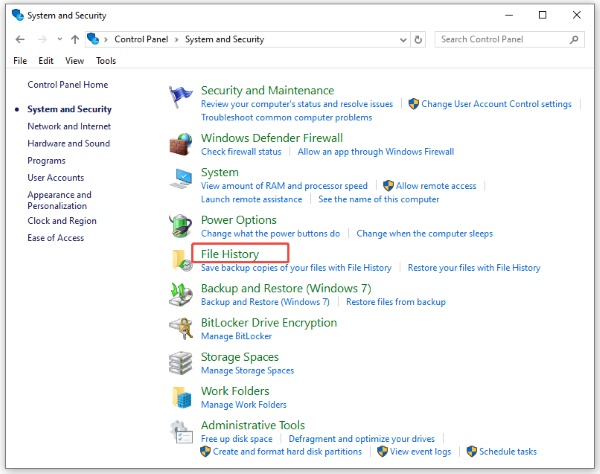 open file history via control panel