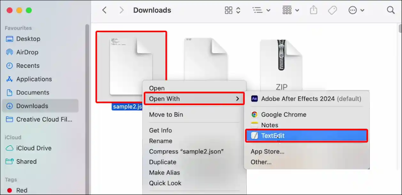 open json files with textedit mac