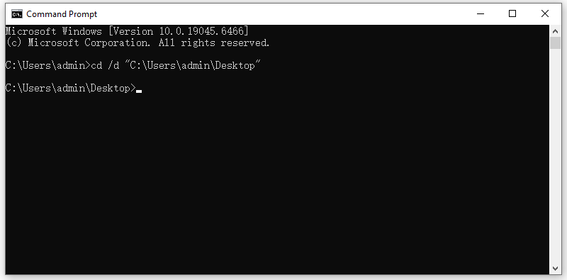 open the folder in cmd