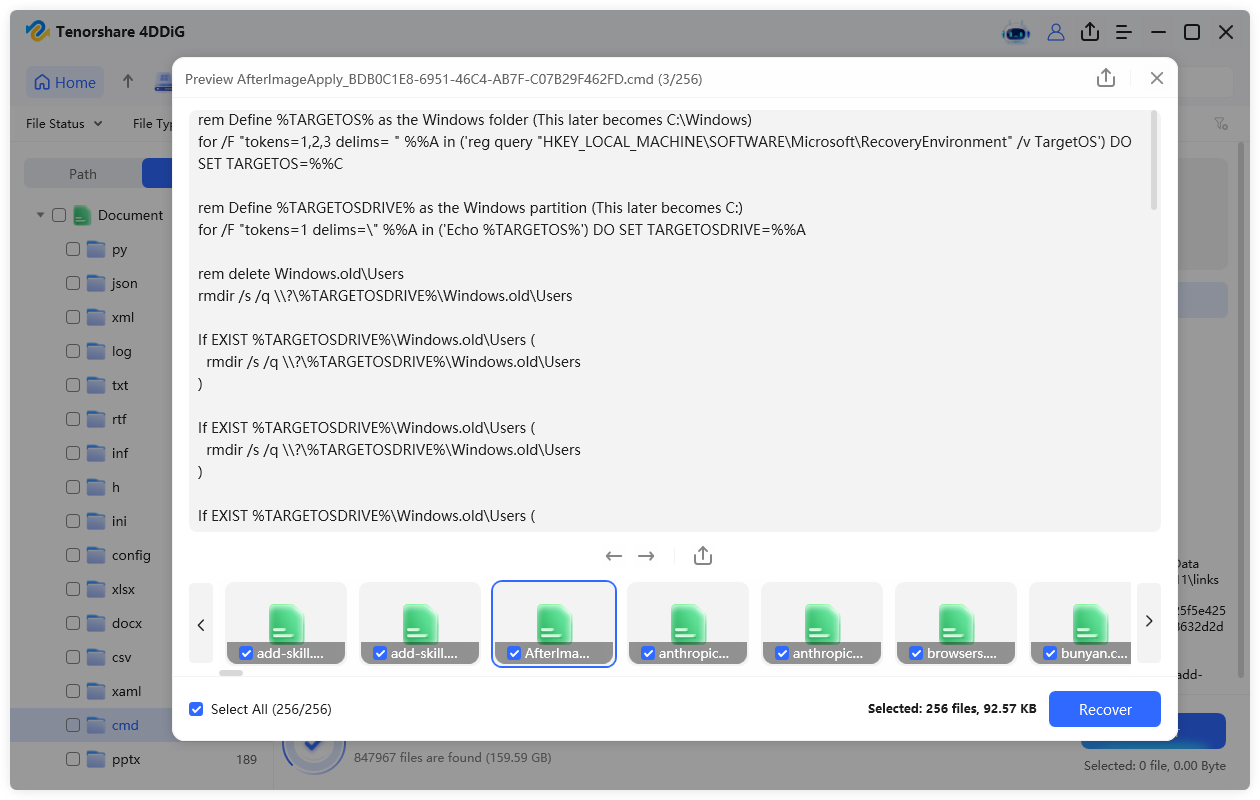 recover cmd files with 4ddig
