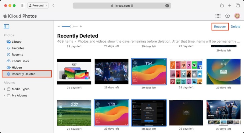 recover from recently deleted of icloud photos