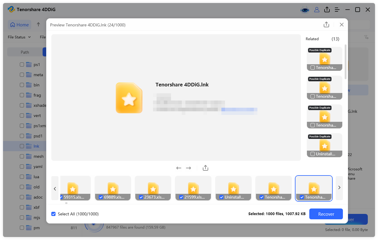 recover lnk files with 4ddig