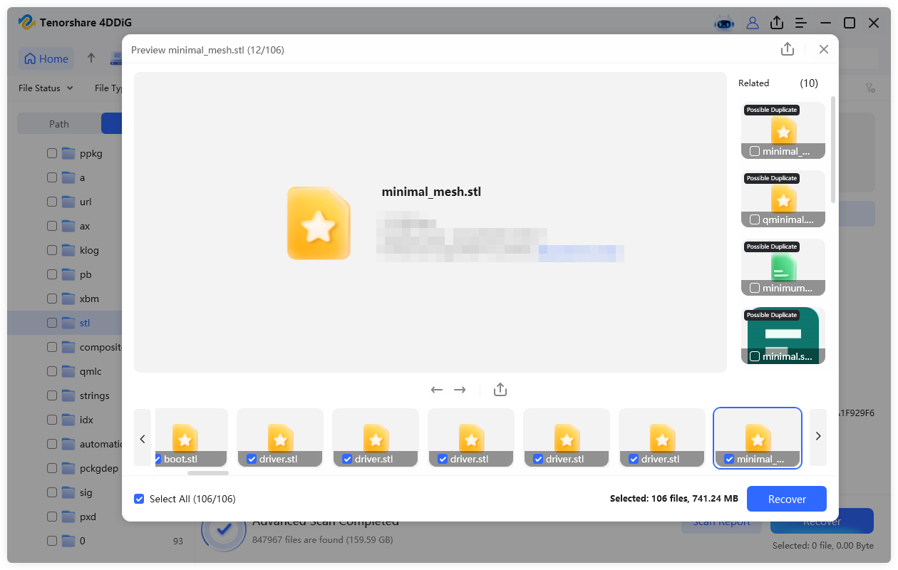 recover the stl files with 4ddig