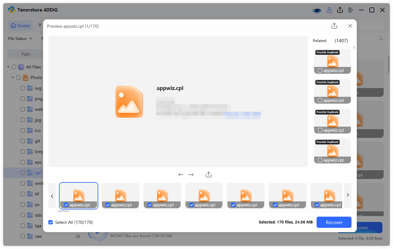 recover the cpl files with 4ddig