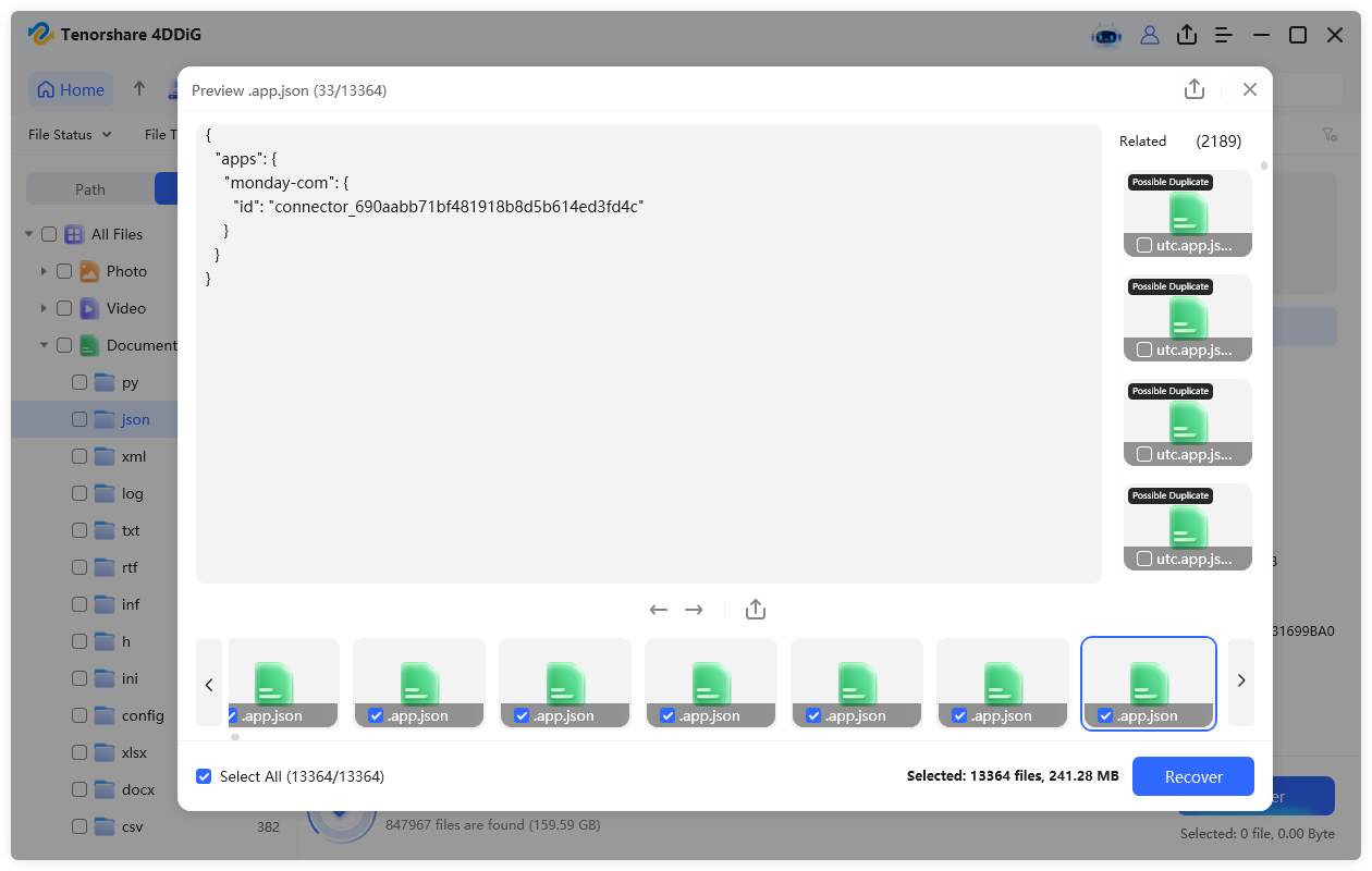recover the json files with 4ddig