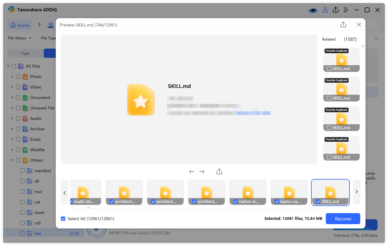 preview recoverable md files before recovery