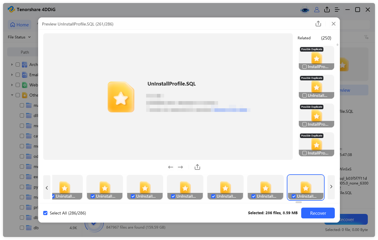 recover the missing sql database with 4ddig