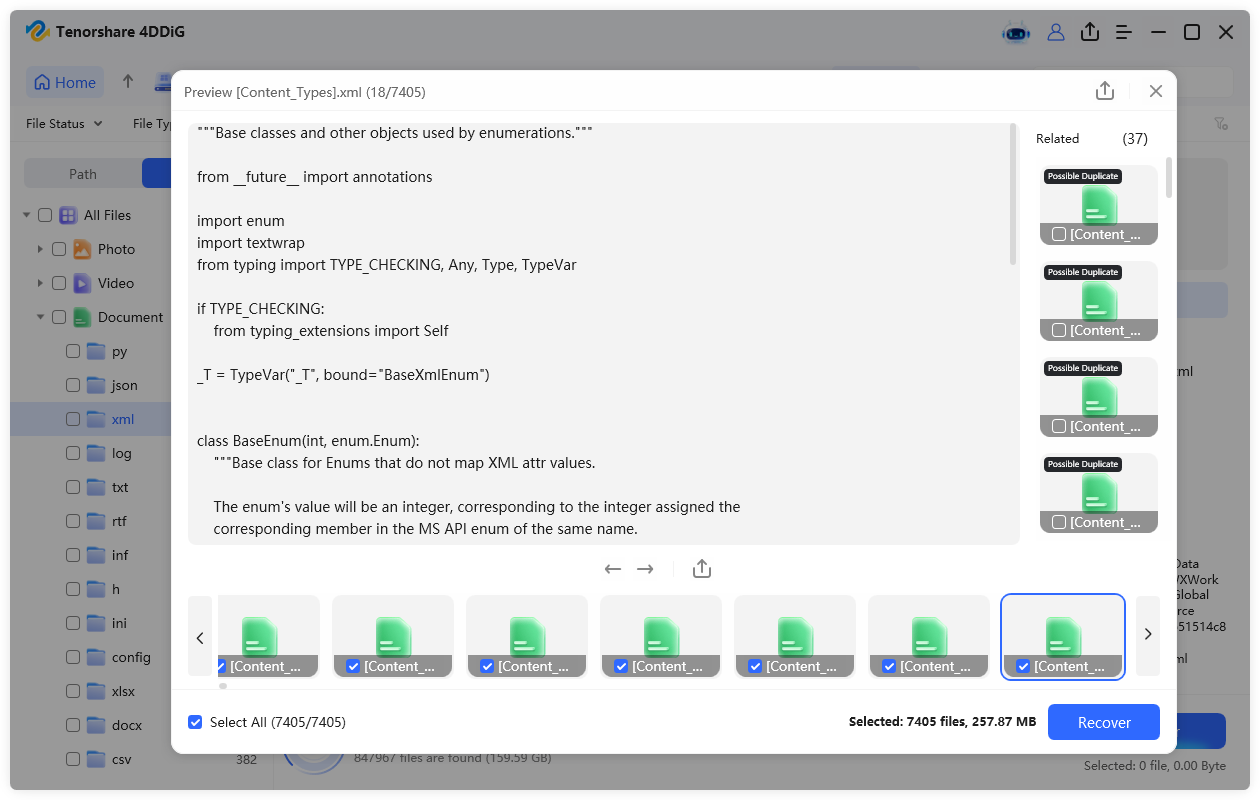 preview recoverable xml files before recovery
