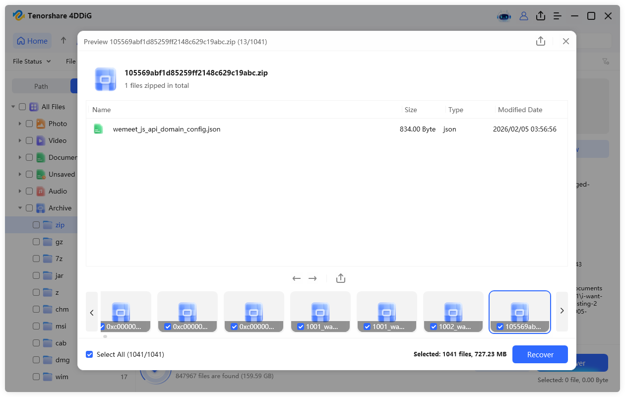 recover the zip files with 4ddig
