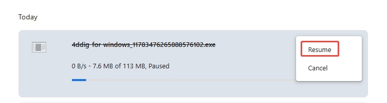 resume the download in chrome page