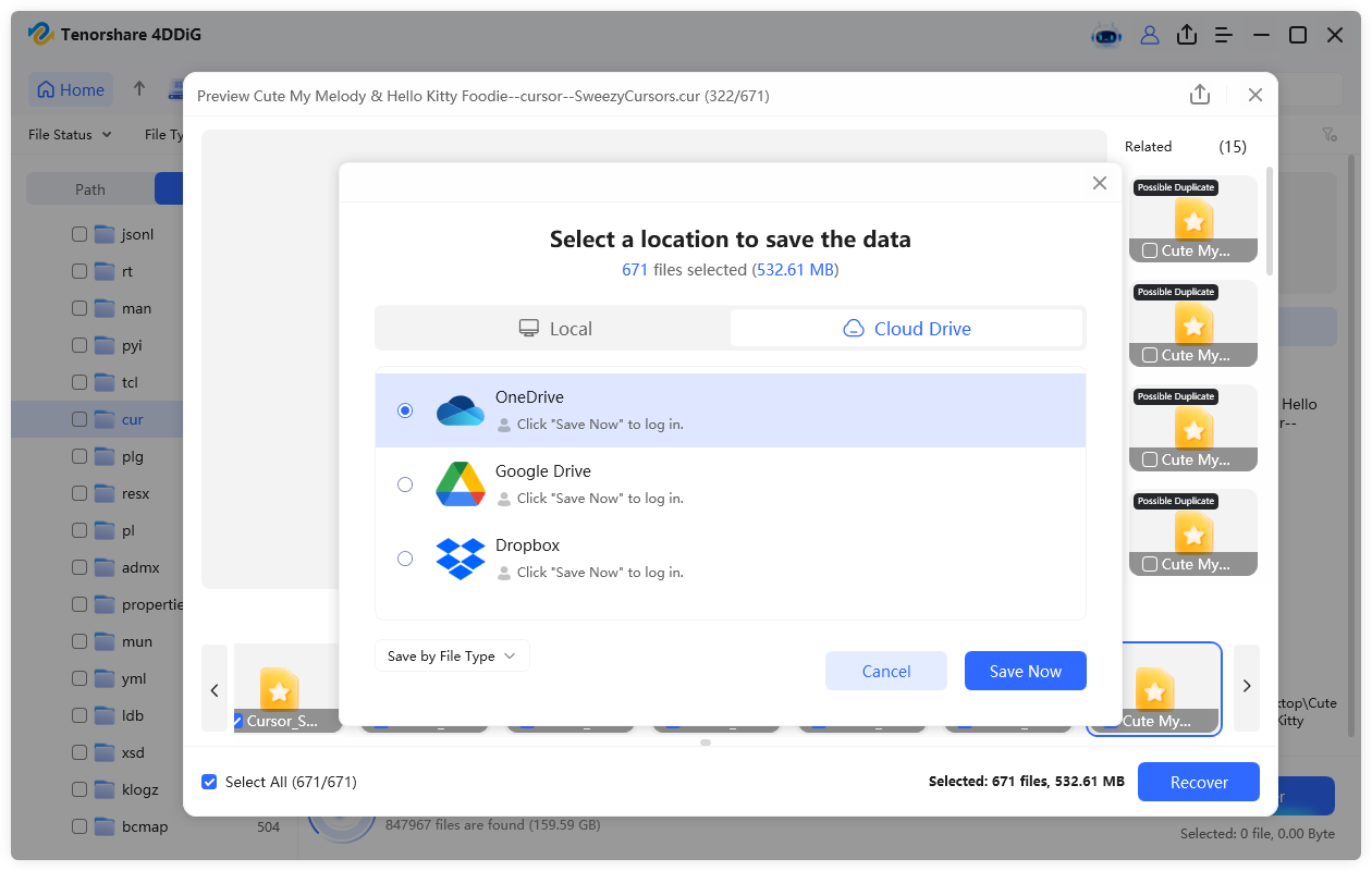 save the recovered cur files