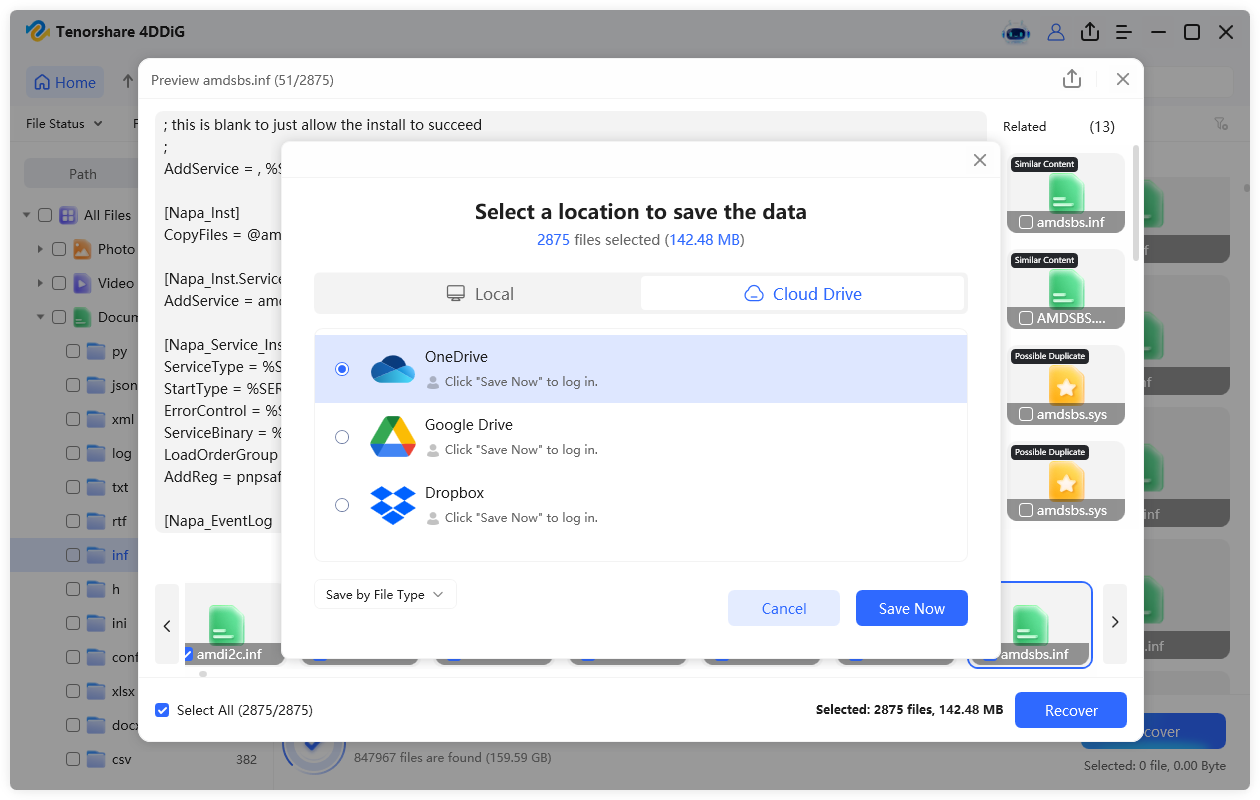 save recovered inf files