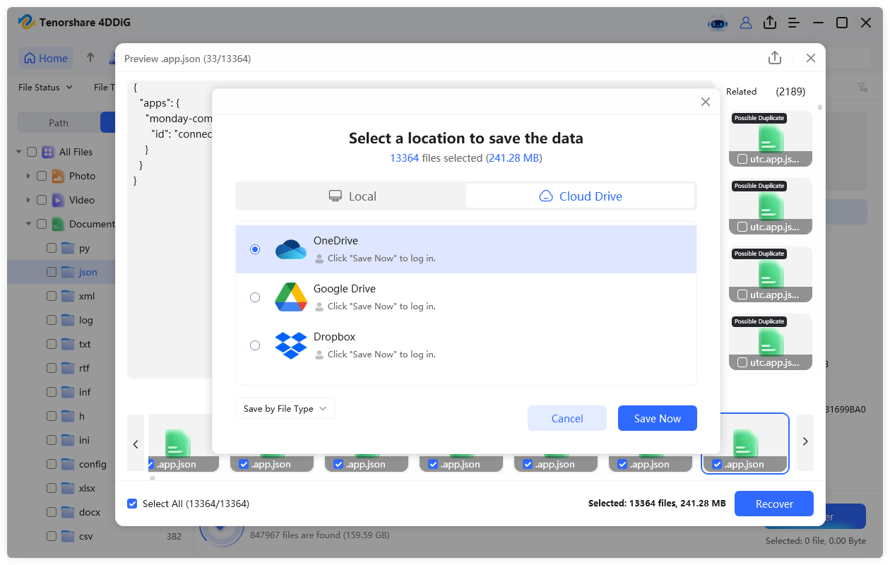 save the recovered json files