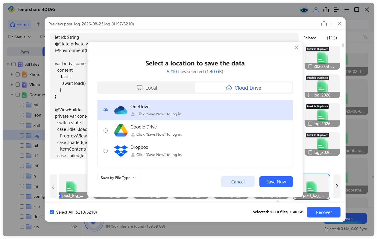 save recovered log files