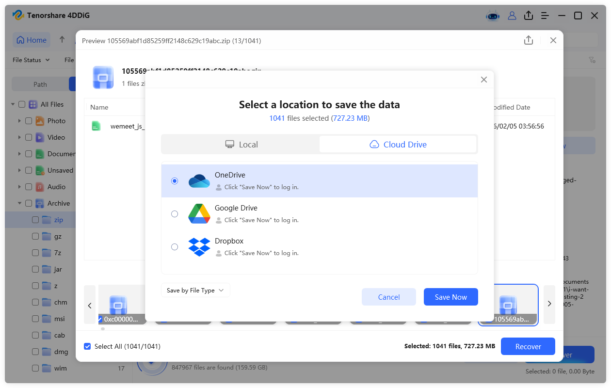 save the recoverable zip files