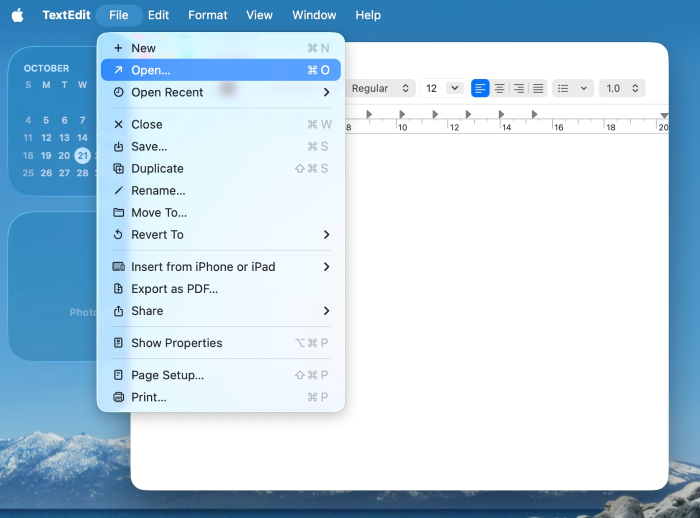 select file option in textedit