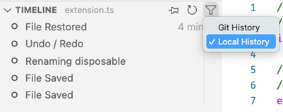Lokalen Dateiverlauf in der Timeline von Visual Studio Code anzeigen