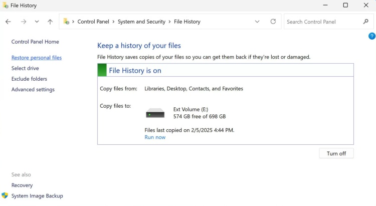 Projektdateien mit dem Windows-Dateiversionsverlauf aus einer früheren Sicherung wiederherstellen