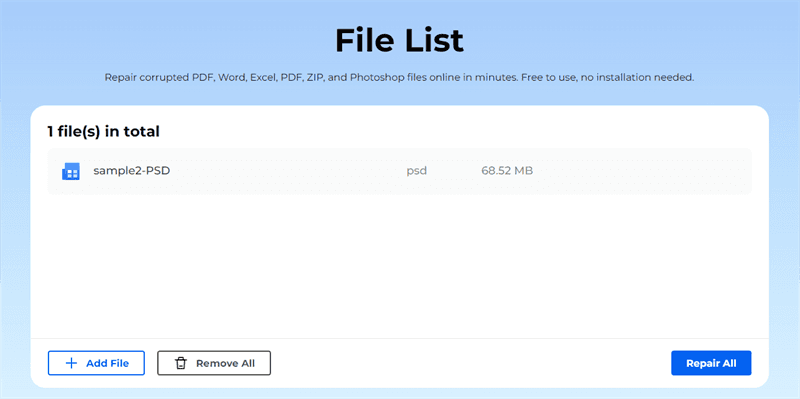 start repairing corrupt psd files online