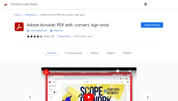 acrobat extension web store
