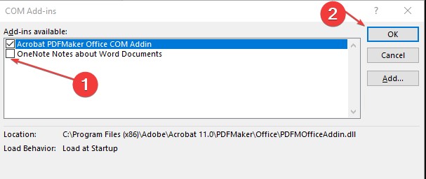disable excel addins to fix excel crashing on mapped drive