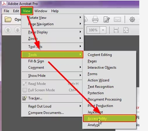 adobe acrobat view accessibility tools