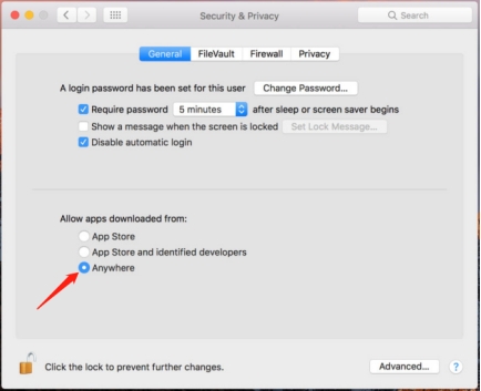 autoriser les applications téléchargées depuis n'importe où