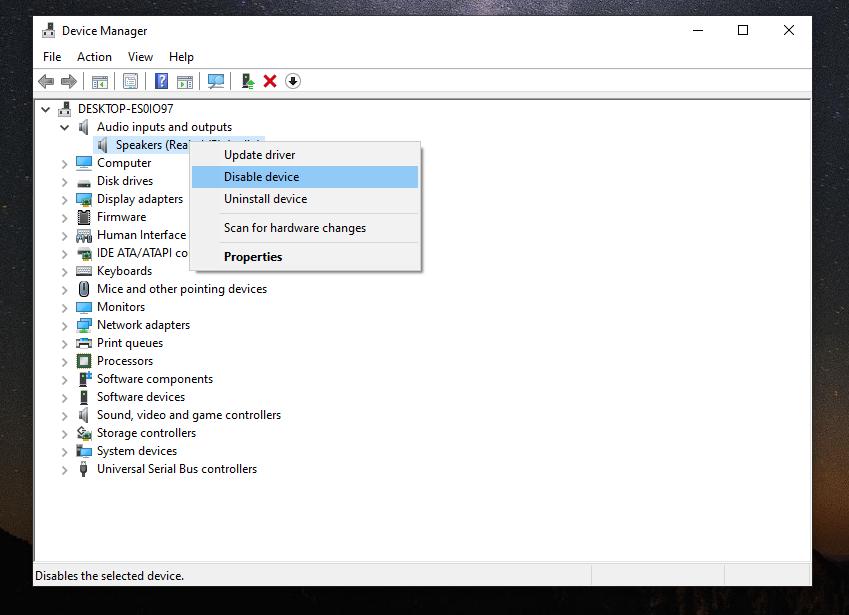 تعطيل جهاز الصوت لإصلاح خطأ الجهاز الصوتي.